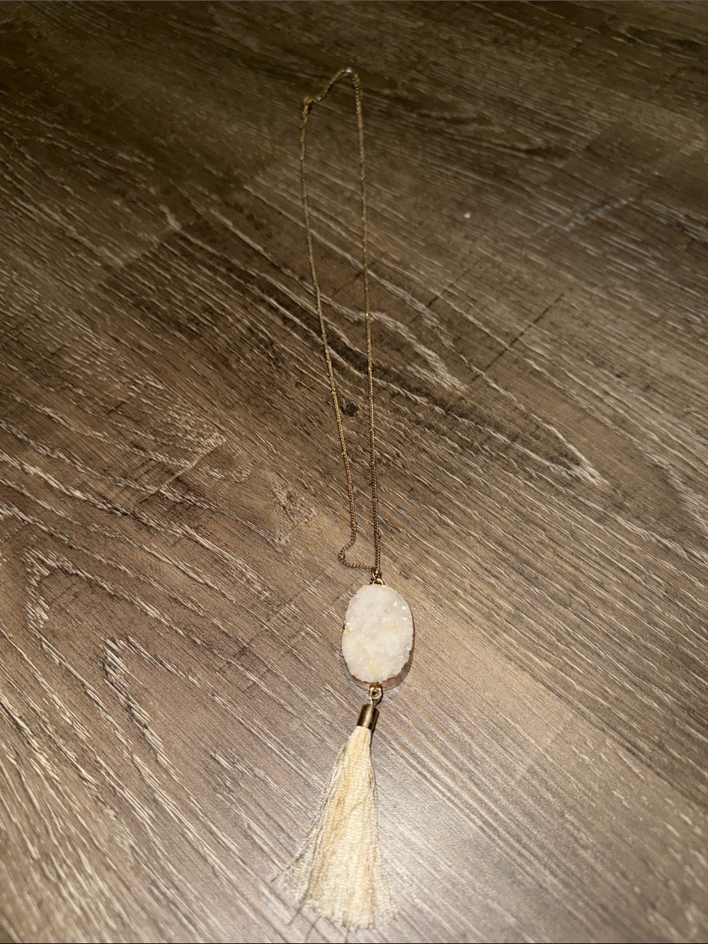 Druzy Stone Tassel Pendant Necklace - Cream